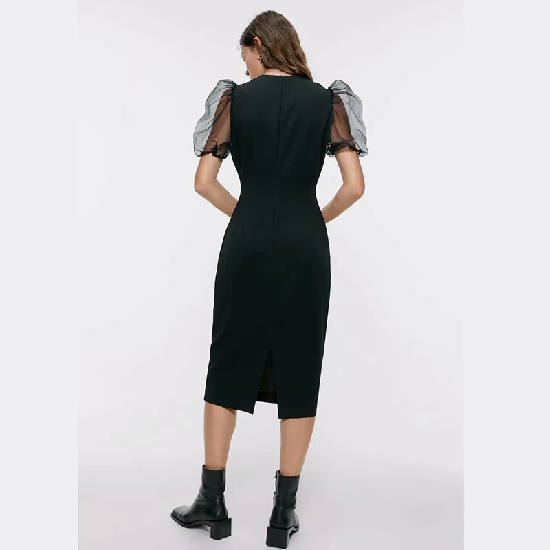 Ladyfirsy черные серьги ZA платья Новые женские прозрачные газовые пышные рукава для