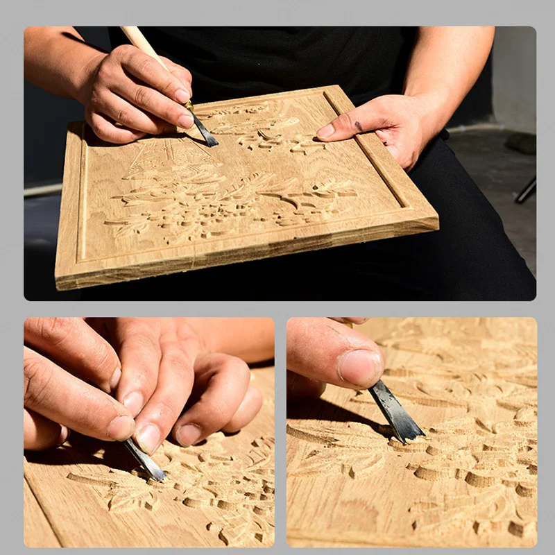 Глубокая круглая резная резьбовая резьба Деревянная ручка Инструменты для резьбы по дереву Хобби искусства Ручная ковка Гравировальный нож на.