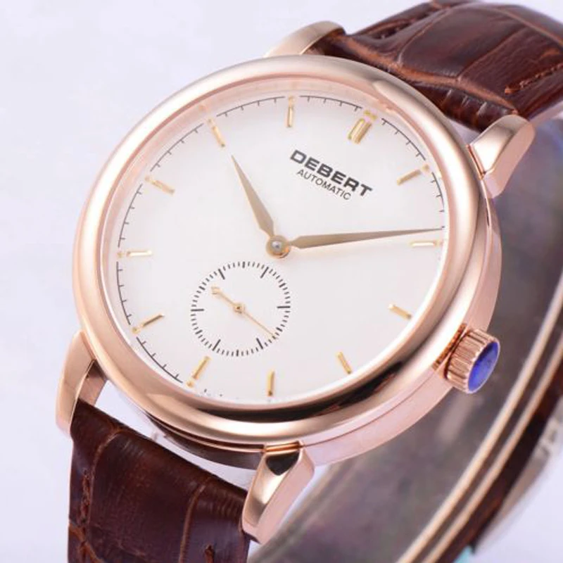 Debert40 мм белый циферблат синие руки сапфир кожаный ремешок стальной Чехол мужские
