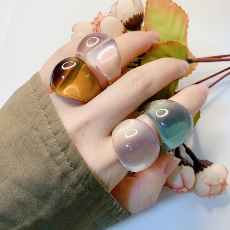 

Lovely Cute Transparent Resin Acrylic Geometric Square Cartoon Flower Rings for Women Girls Jewelry Gifts Summer Holiday K