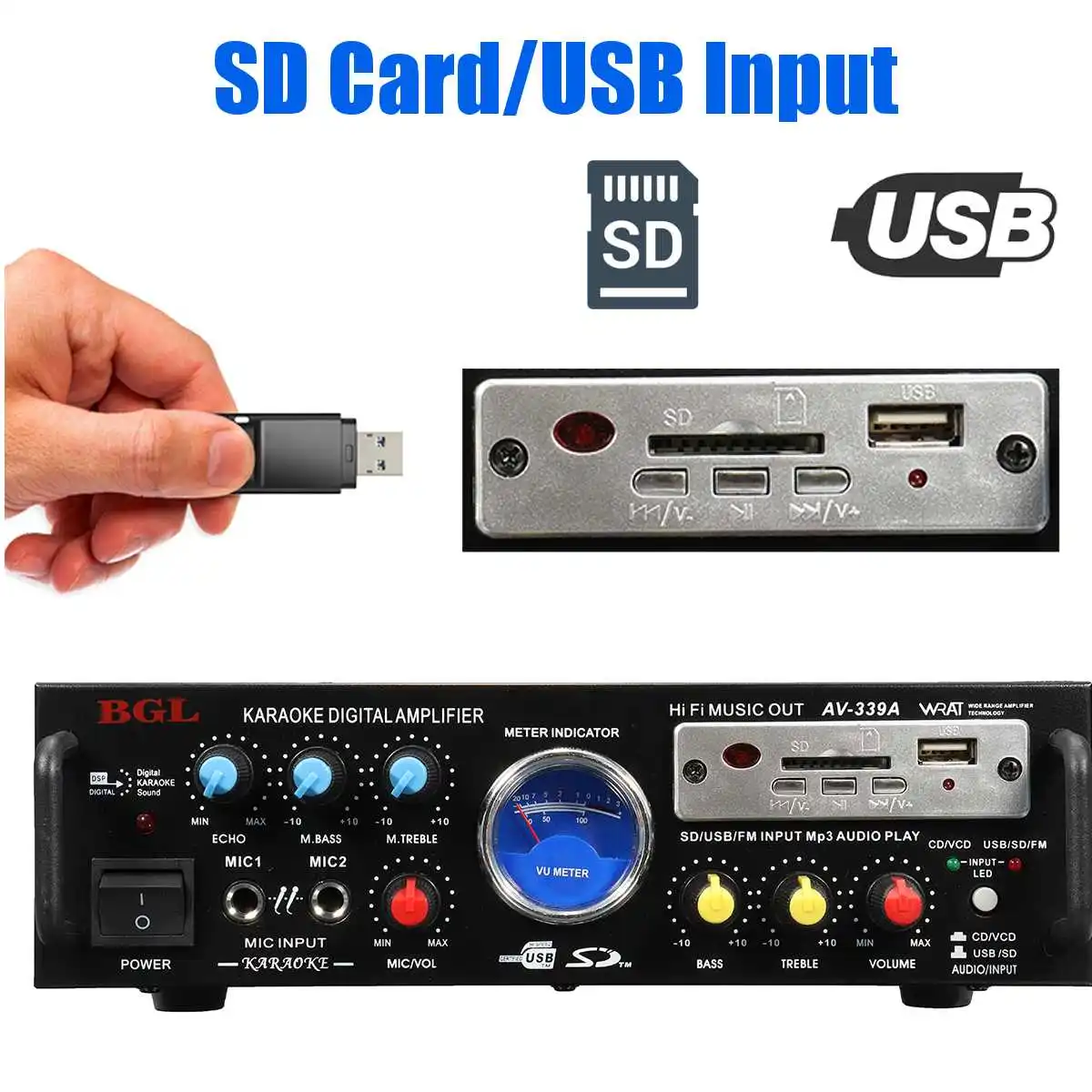 Hot Sales Stereo Amplifier 12v 220v 5.1 Channel Audio Power HiFi APE Dual Mic Interface Speaker with Remote Control for Car Home