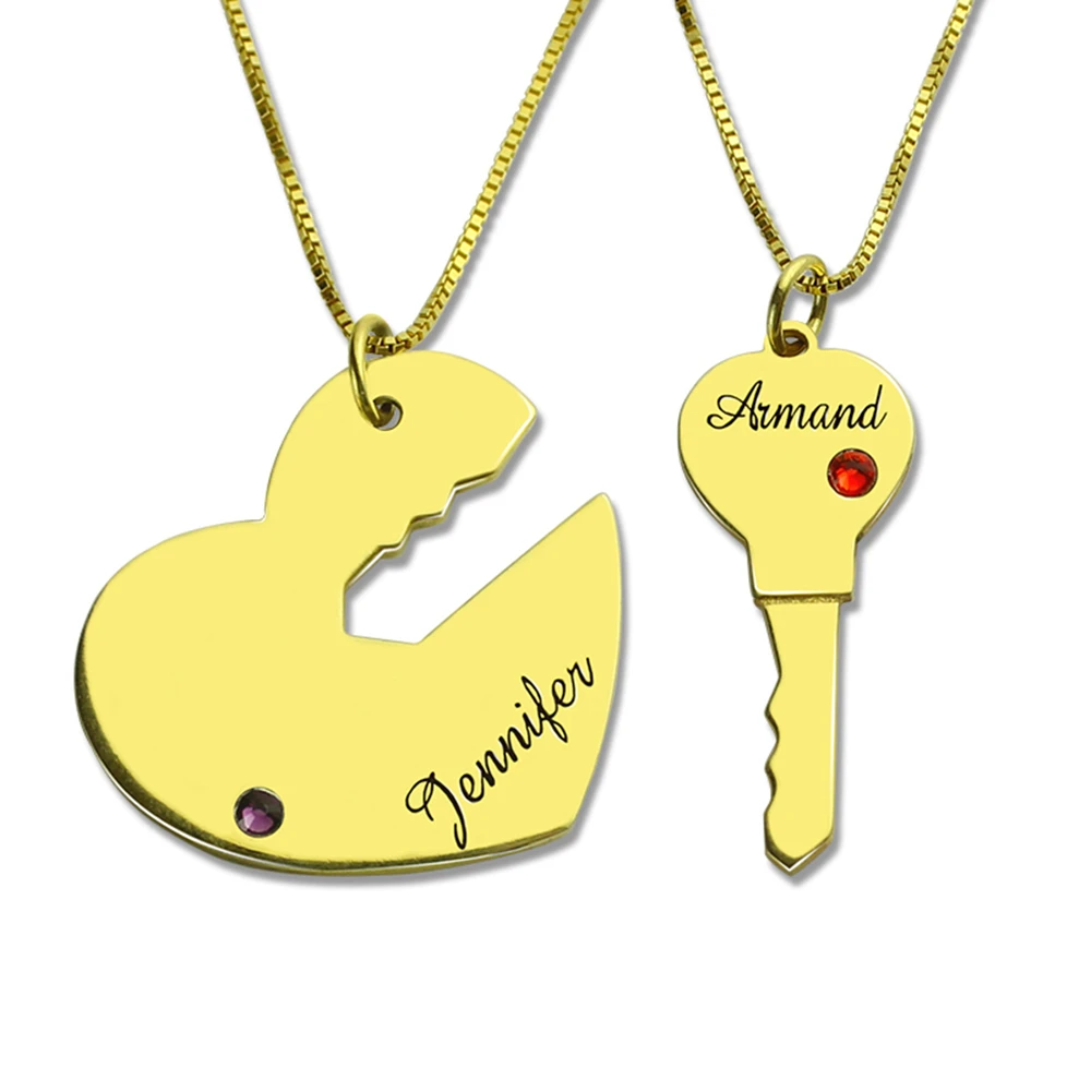 Uonney Dropshipping Key To My Heart Couple Name Pendant Necklace With Birthstones Birthday Valentine Gift Jewelry