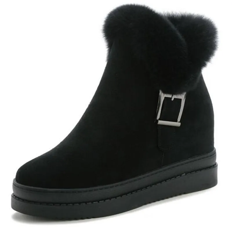 

2022 New Fashion Rabbit Hair Matte Leather Winter Boots Women Snow Boots Increase Within High Heel Ankle Boots Women Shoes Boots