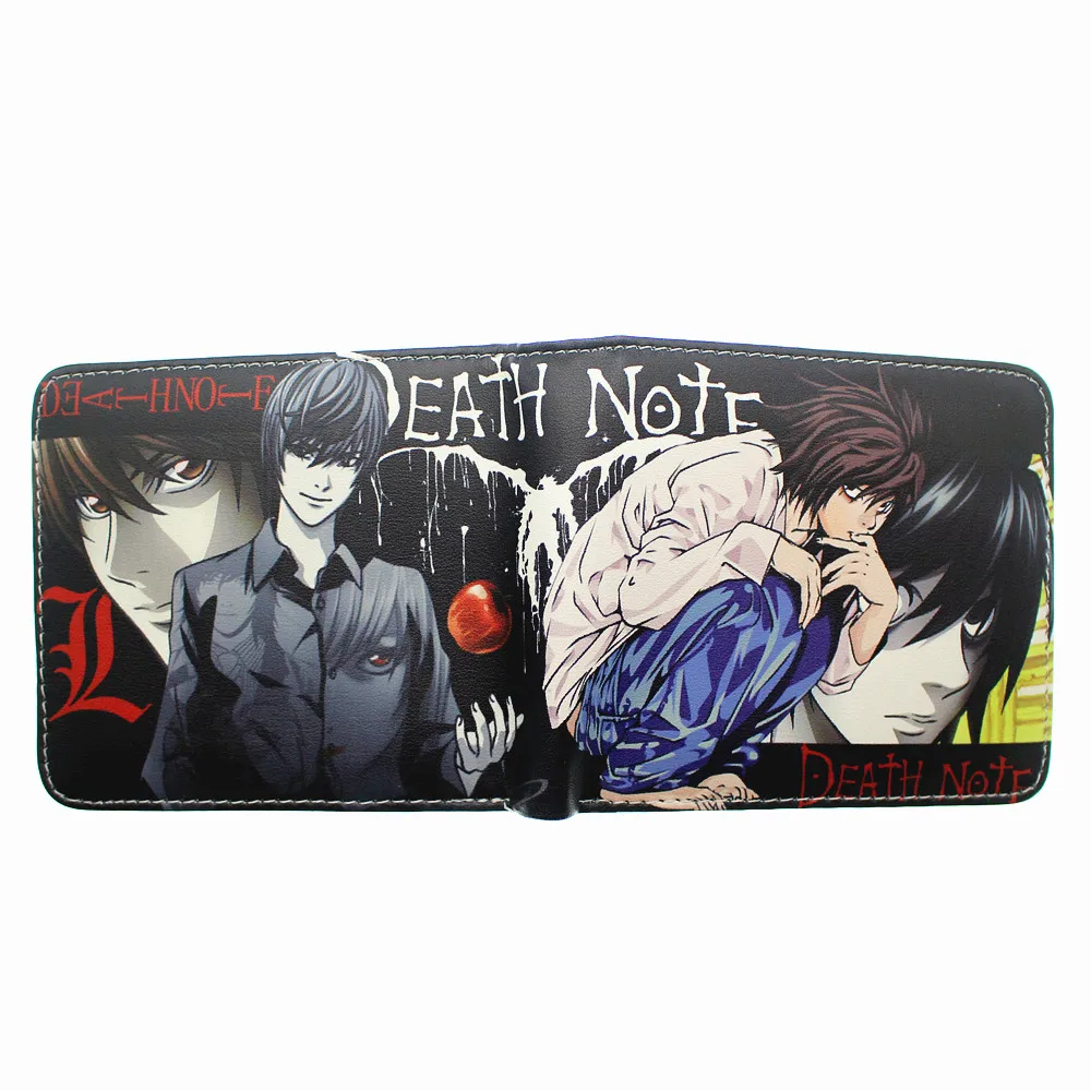 Кожаный кошелек с рисунком аниме «Death Note L», короткий, двойной, держатель для карт, для фотографий, из искусственной кожи, для мальчиков и девочек, карман для монет на молнии, кошельки с мультипликационным принтом, подарок