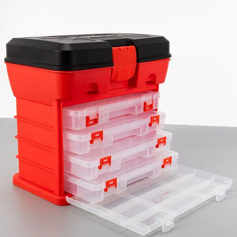 

Fishing Tool Box Multi-Layer Bait Storage Box Plum Red Square Hardware Tool Fishing Storage Car Repair Portable Tool Box