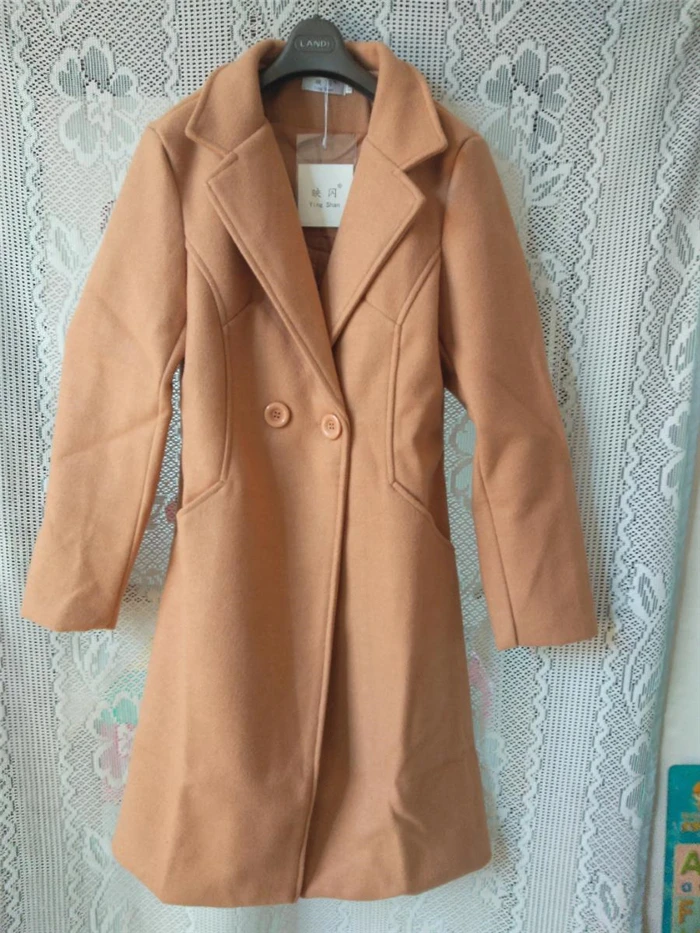 Women Woolen Coat Autumn Winter New Double-breasted Long Sleeve Loose Coats Turn-Down Collar Outwear Plus Size S~3XL