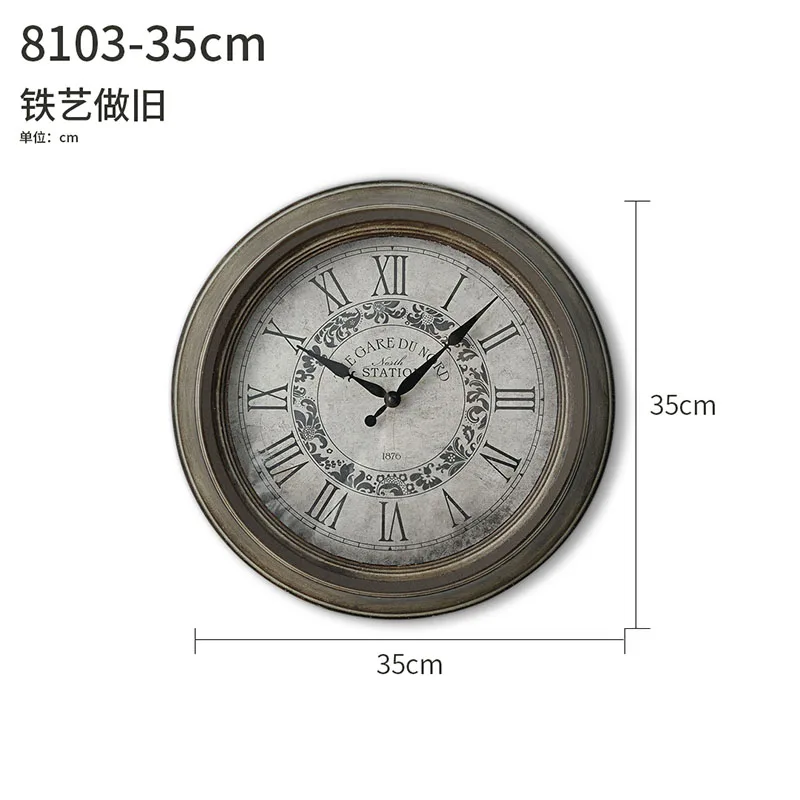 

Round Vintage Wall Clock Living Room Metal Classic Art Wall Clocks Roman Personality Single Face Montre Mural Home Decor EF50WC