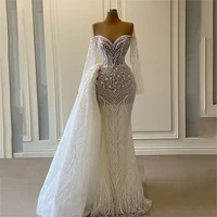robe de mariee long mermaid wedding dresses sweatheart lace 3d flower long sleeves bridal dresses mariage bride dresses
