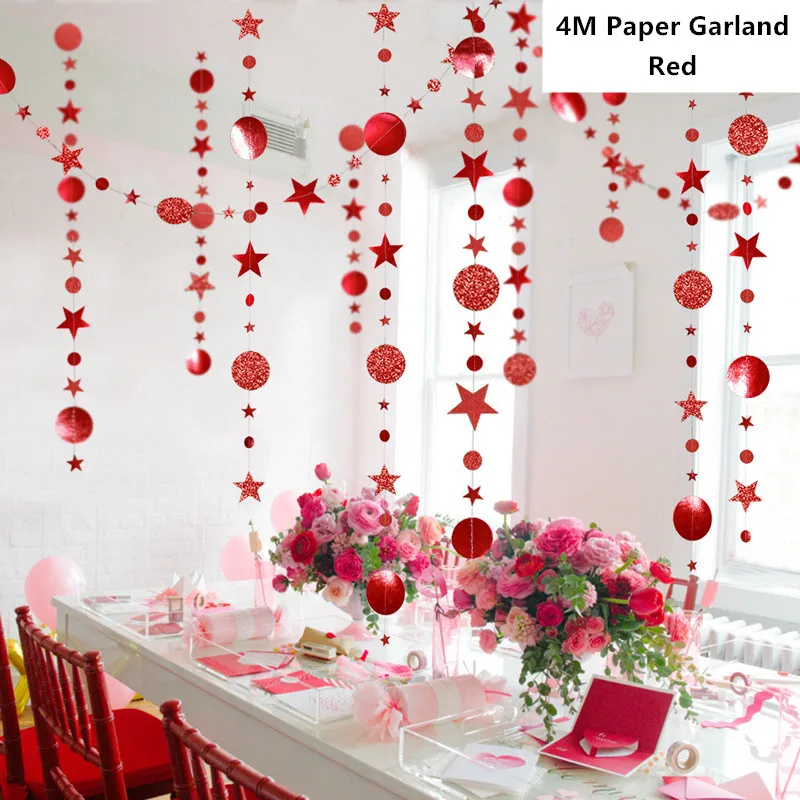 4M Mixed Red Рождественские украшения для дома 4 м Мерцающие Звезды бумажные гирлянды Рождественская елка кулон год подарок Noel Deco Navidad украшения - Цвет: 4M Mixed Red