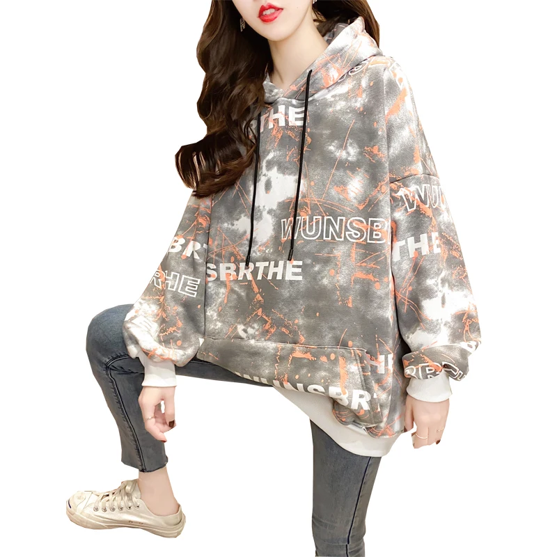 #1144 толстовка женская с капюшоном большого размера свободные хлопковые свитшоты