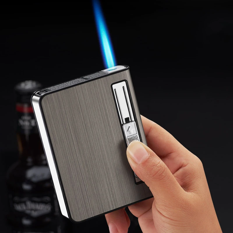 

Straight Into The Cigarette Case 10pcs Moisture-proof Automatic Cigarette Case Inflatable Aluminum Alloy Cigarette Case Lighter