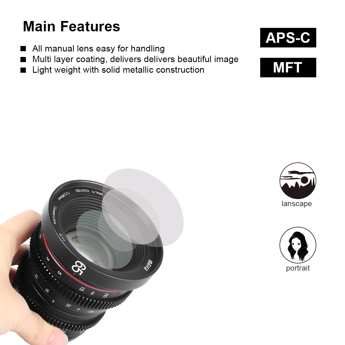 Meike 65 мм T2.2 ручной фокус с низким искажением Prime 4K Cine объектив для Olympus Panasonic M43/для