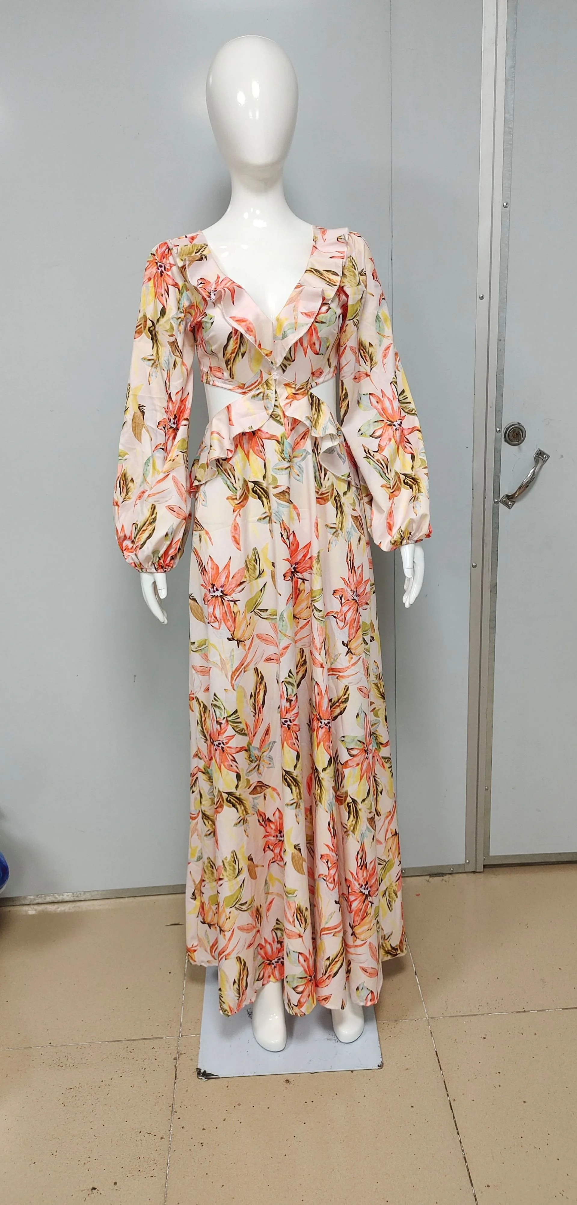 

Plus Size Sexy Dresses For Women Print Long Sleeve Maxi Dress Hollow Out Deep V-neck Party Dress Backless Spring Autumn