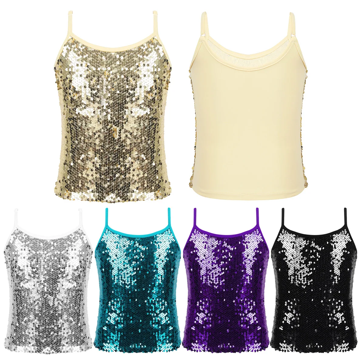 

Kids Girls Shiny Sequined Tops Vest Jazz Dance Camisole Tanks Top for Ballet Dancing Stage Performance Clothing Streetwear 2023