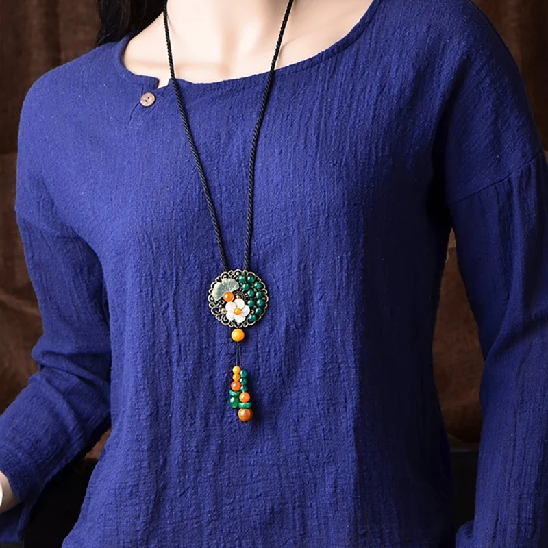 

Chinese Necklaces For Women Long Tassel Geometric Handmade Jewelry Circle Necklaces Bead Pendant Vintage Design Party jewelry