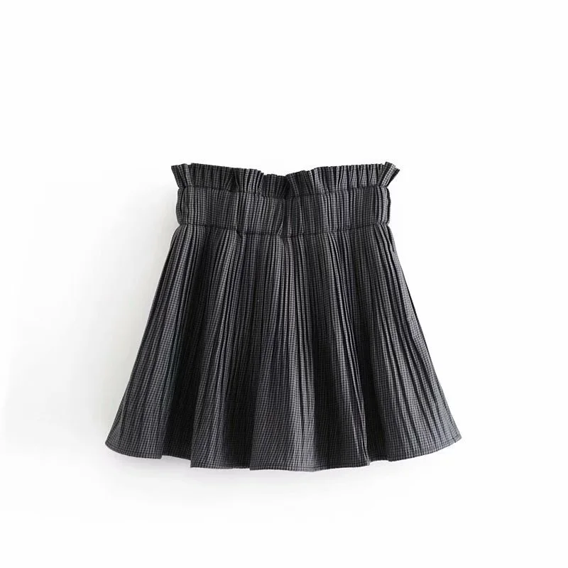 Fashion Za Fashion Elastic Waist A Line Streetwear Ladies Skirts Vintage Chic Plaid Pleated Casual Faldas Skirt