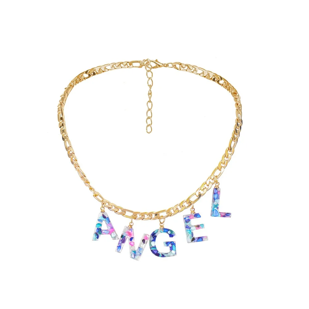

Choker On Neck Resin Color Letter Pendant Necklace For Women Clavicle Chain Trend Colorful Women Choker Gold Color Gargantilla