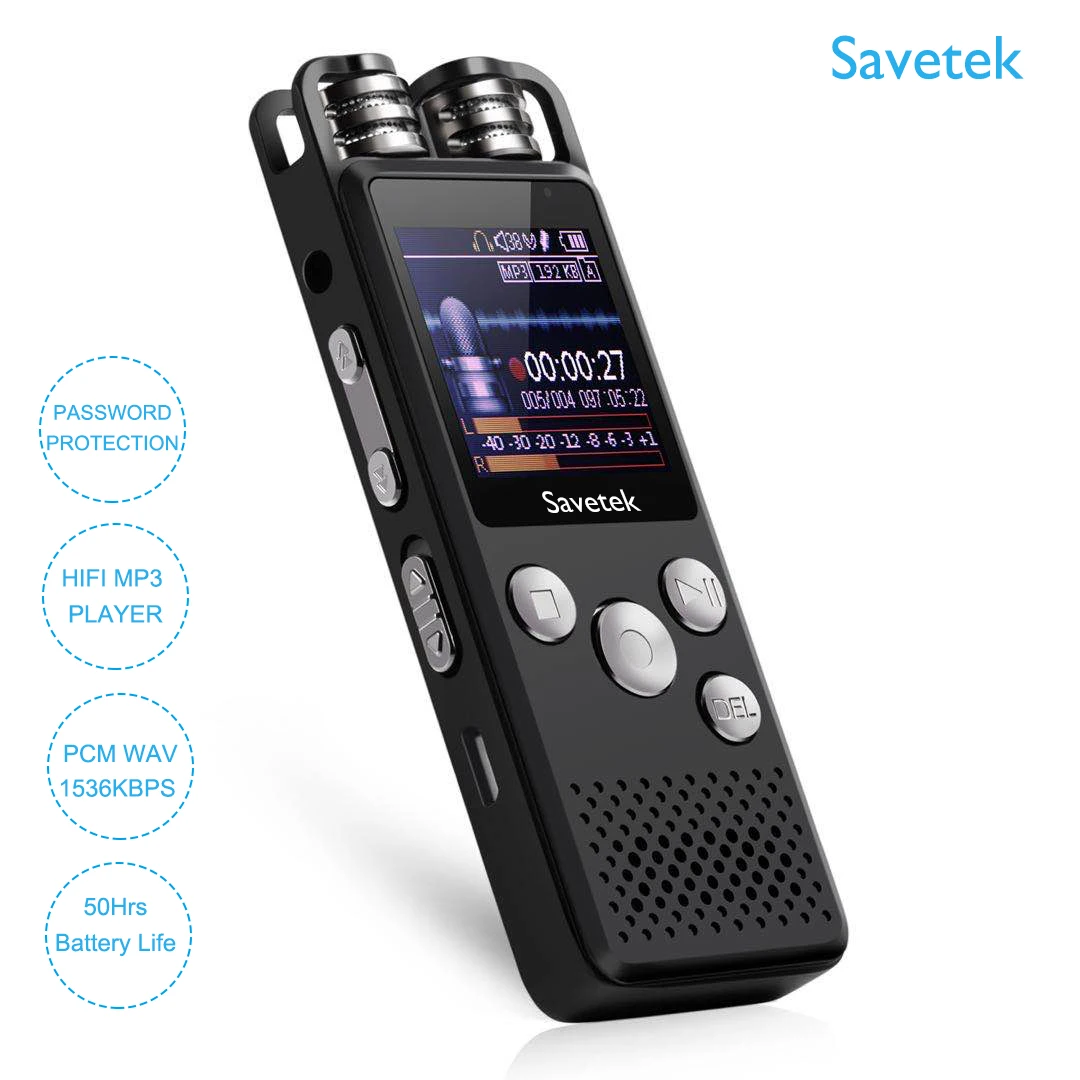 

Savetek Voice Activated Digital Audio Voice Recorder 8GB 16GB USB Pen PCM WAV Noise Cancellation Time Record Password Protection