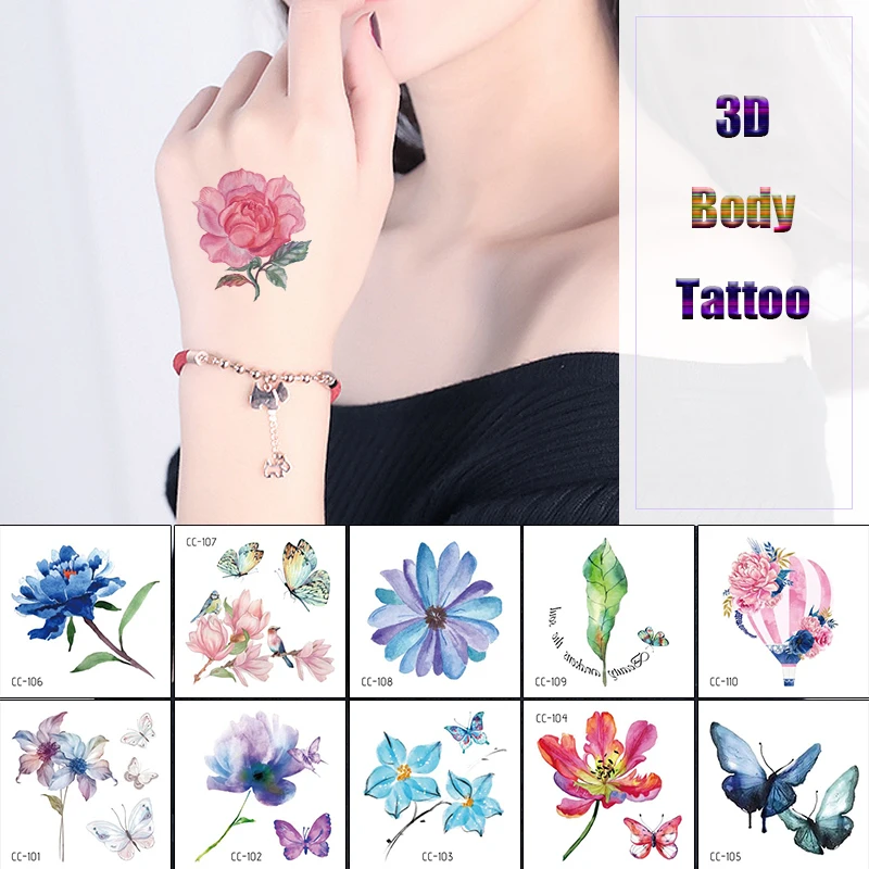 40 стилей наклейка на тело красная роза цветок Бабочка 3D Рисунок ультра тонкая