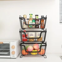 stackable storage basket kitchen table multi layer rack vegetable fruit snack iron metal shelf room organizer