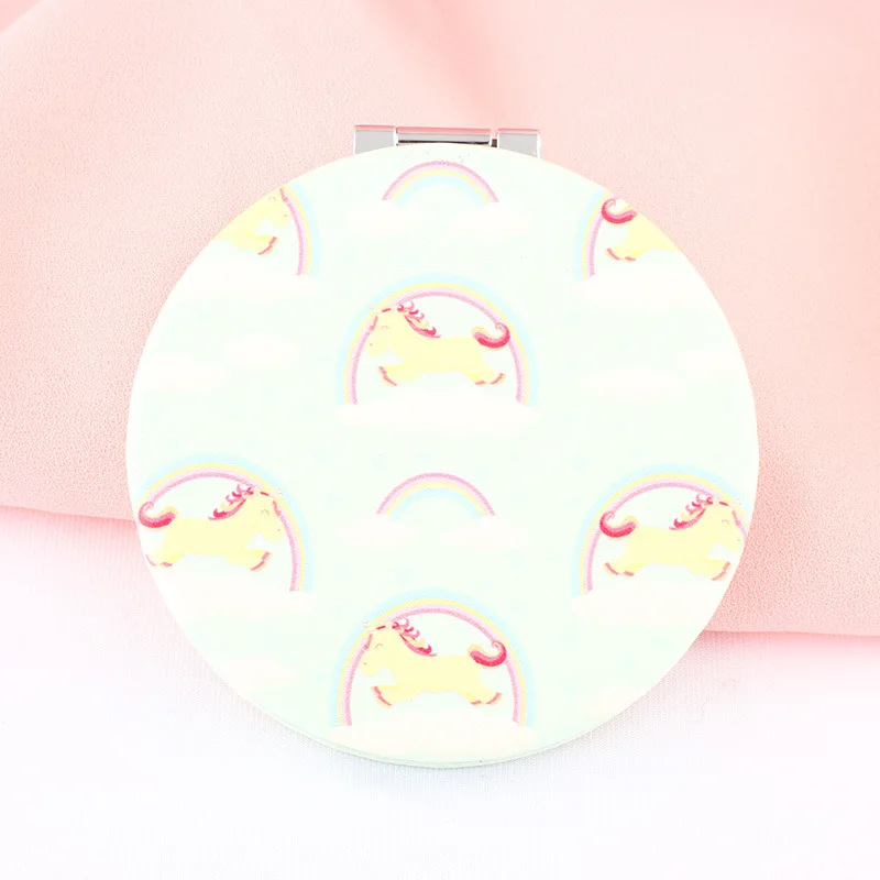 PU Folding Small Mirror Portable Makeup Pocket Mirror Round Mirror - Цвет: 7