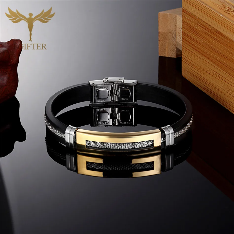 Очаровательный мужской браслет с рифленой Оплеткой Резиновый пряжкой из