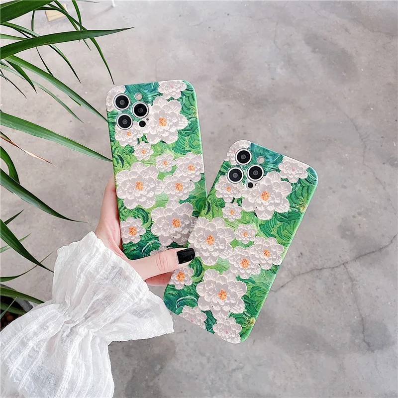 

Oil painting flower is suitable for 11 6 12 pro max XS XR 8plus mobile phone shell water paste, including liquid soft shell
