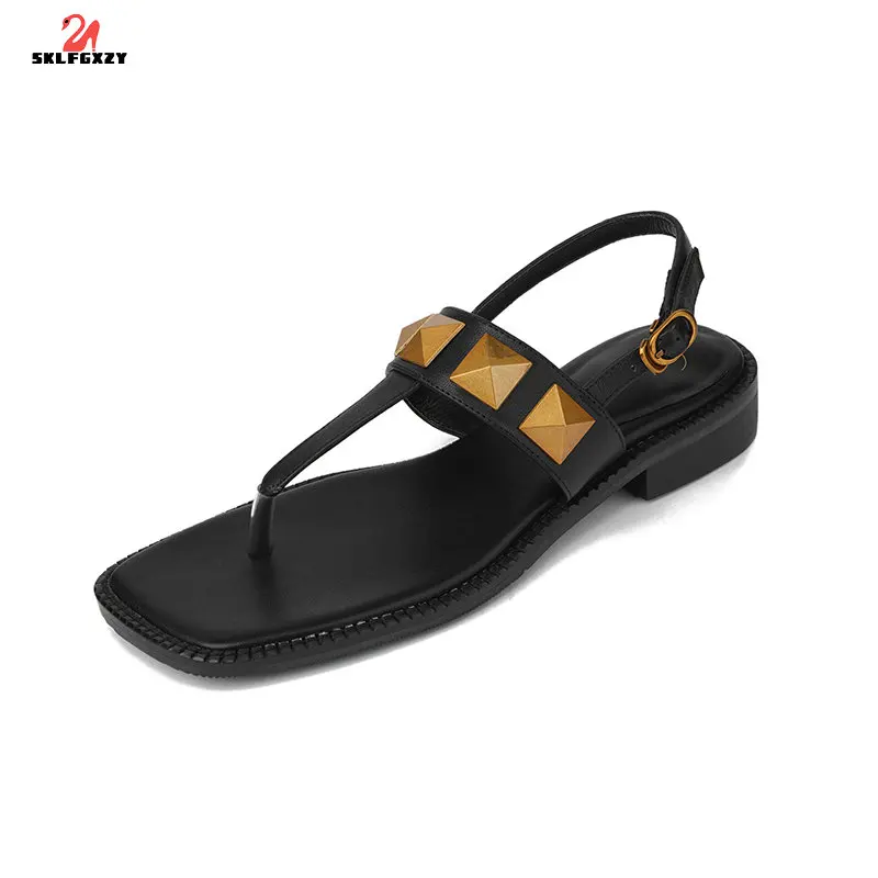 

SKLFGXZY Summer Roman Style Women Genuine Leather Fashion Sandals Cowhide Women Shoes Slippers