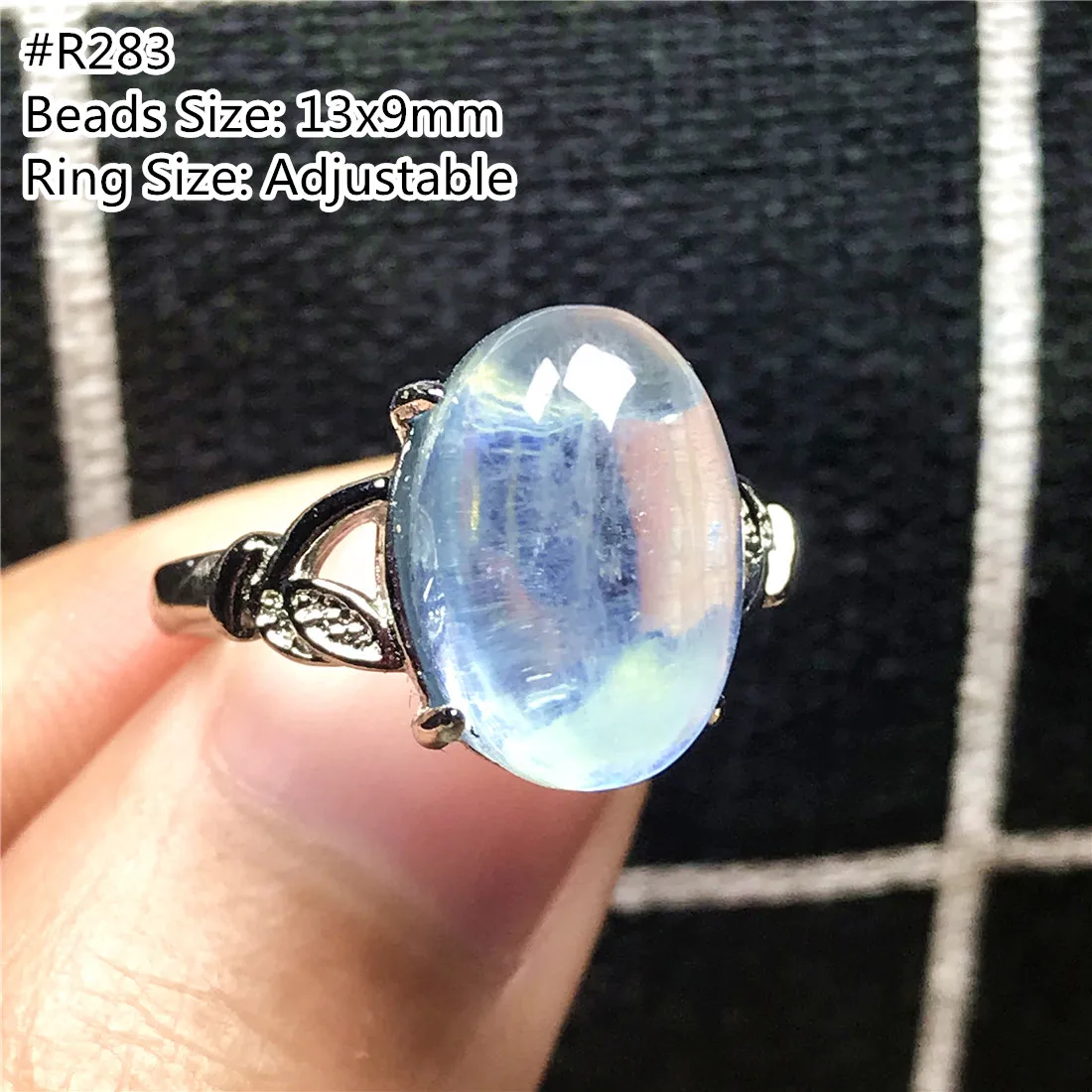 

Natural Ocean Blue Aquamarine Ring For Women Men 13x9mm Beads Healing Luck Crystal Stone Silver Adjustable Ring Jewelry AAAAA