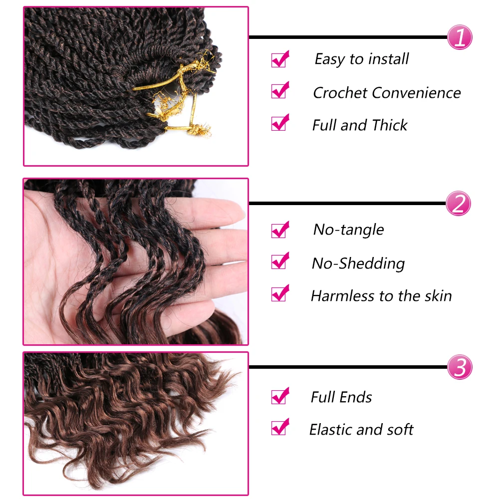 DAIRESS 14&quot Wavy Senegalese Twist Hair With Curly Ends Crochet Braids Synthetic Braiding Extensions |