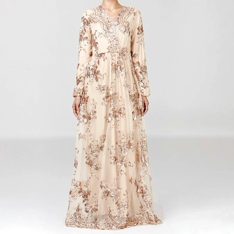 champagne dress Sequin abaya Дубай турецкие платья мусульманское платье Абая для женщин хиджаб платье кафтан Турция Исламская одежда Кафтан Maroc Omani - Цвет: champagne dress