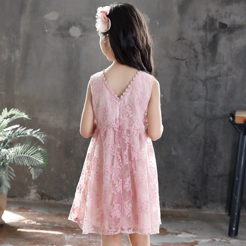 2020 летнее Новое кружевное платье в Корейском стиле для девочек детское
