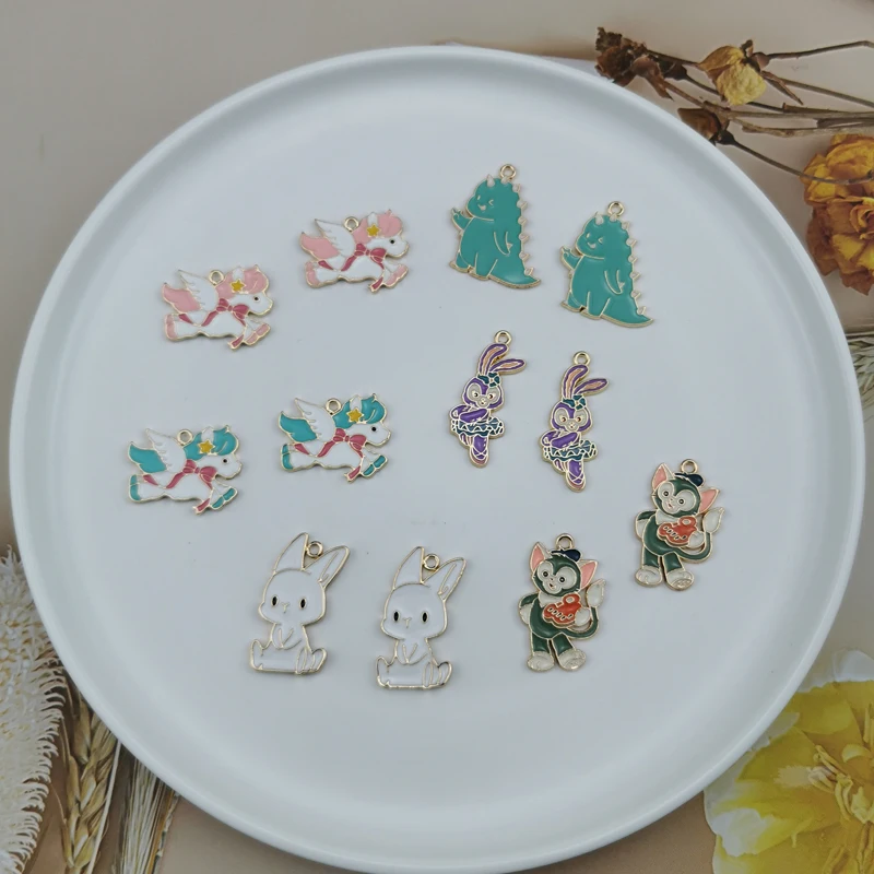 10pcs cute animals enamel charms rabbit dinosaur flying unicorn earring pendants bracelet finding jewelry making phone diy free global shipping