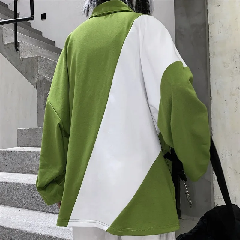 

long sleeve t-shirts Women's Clothing spring autumn Korean ins fashion patchwork turn-down tees hipster loose tops streetwear