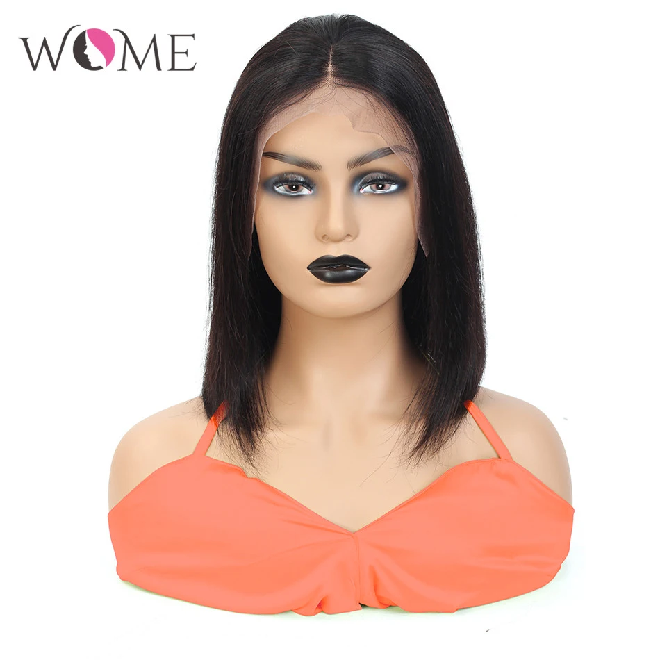 WOME перуанские прямые короткие парики с Бобом предварительно выщипанные 13х4
