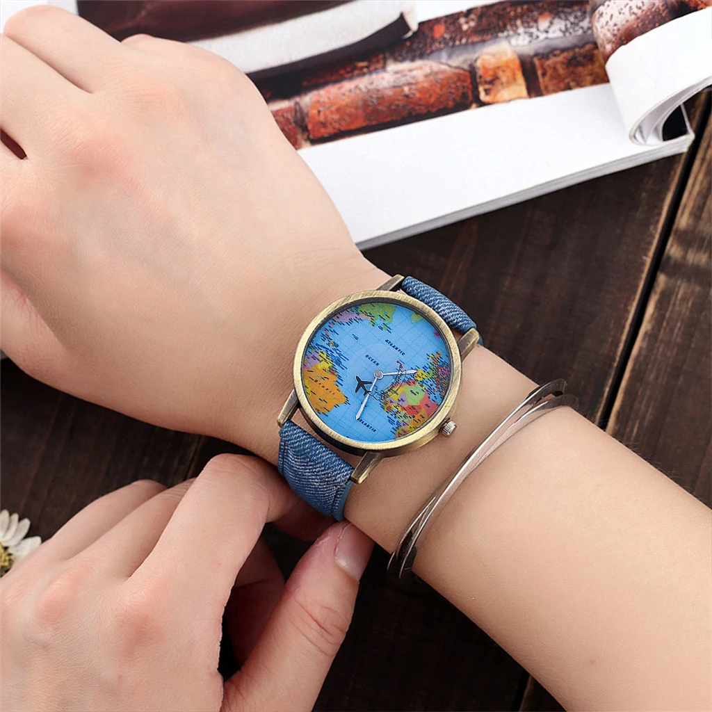 Мода Глобального Путешествия На Самолете Карта Джинсовая Ткань Band Смотреть