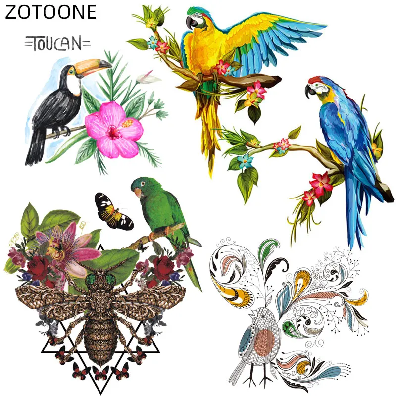 ZOTOONE нашивки с утюгом для футболки принтом в виде попугая Детские термопереводки