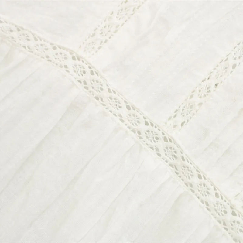 NSZ Женская белая рубашка с расклешенными рукавами и круглым воротником вышивкой