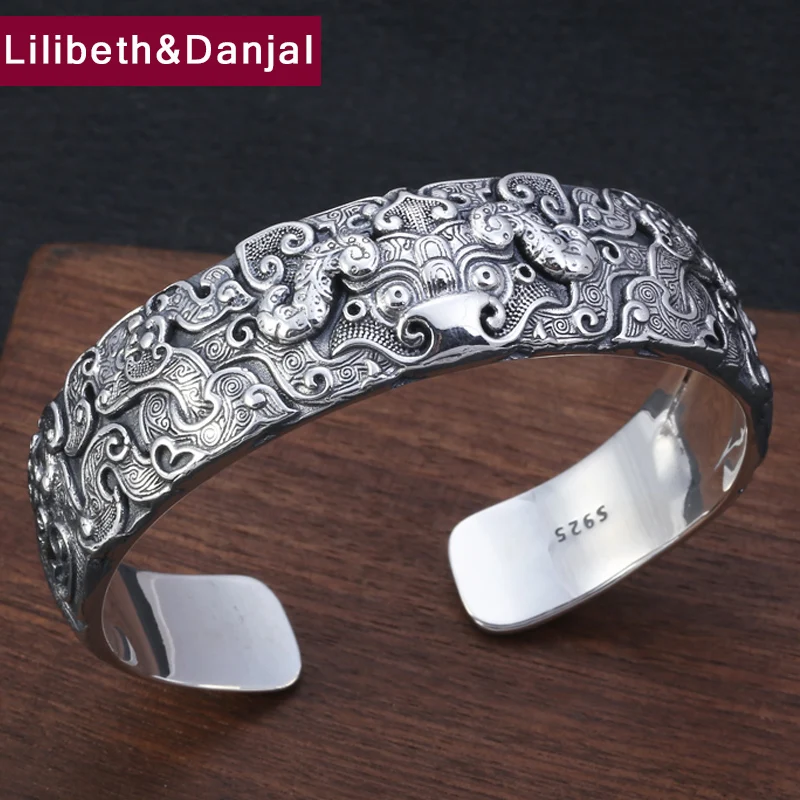 

Men Bangle 100% 925 sterling silver Ethnic Buddha Lucky brave troops Opening bracelet bangle luxury Brand indian jewelry 2019 B2