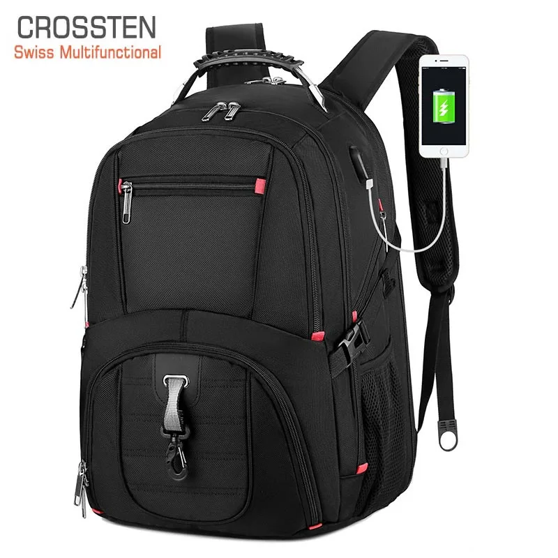 

Crossten Swiss-Multifunctional 17" Waterproof Laptop Backpack Men USB Charging Travel bag Rucksack Male School Bag Mochila