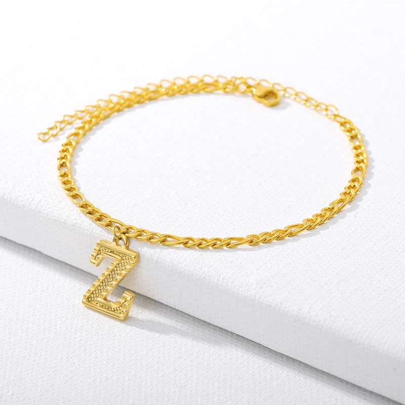 

New Fashion Stainless Steel On Foot Women Bracelets Anklet Gold Color Capital Alphabet/ Letter Message "T -Z" 24cm long, 1 piece