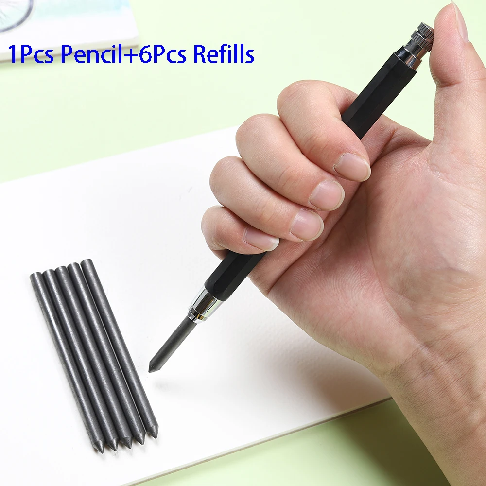 5.6mm Metal Mechanical Pencil Set 2B/8B Graffiti Automatic Pencils With 6Pcs Pencil Lead Refills for Drawing Writing Stationery