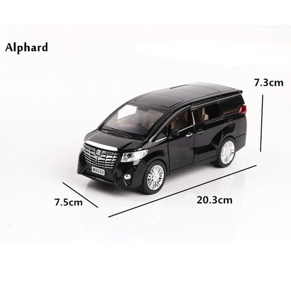 

1:24 Alloy MPV Toyota Elfa Diecast Car Model Simulation SUV Metal CarLight Sound Large Scale Pull Back Family Nanny Car Kids Toy
