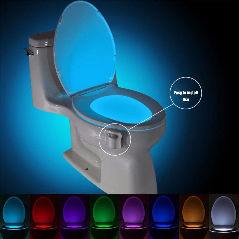

Умный ночник на сиденье унитаза с пассивным ИК датчиком движения, 8 цветов, водонепроницаемая подсветка для туалета, светодиодная лампа с по...