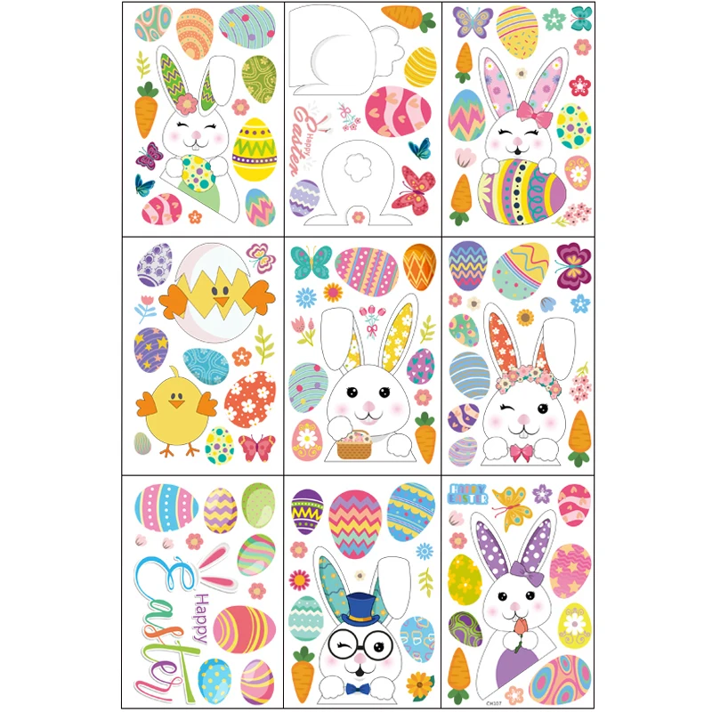 

Happy Easter Decorations for Home Bunny Colorful Rabbit Eggs Wall Stickers Electrostatic Window Posters
