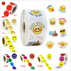 Наклейки с изображением смайликов, 500 шт. в рулоне, спасибо за деловые наклейки, награды, печать ручной работы