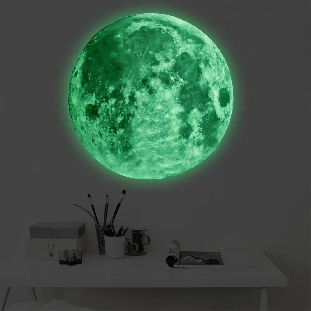 

30cm Luminous Moon Wall Sticker Creative Home Decoration PVC Luminous Moon Sticker kids Room home bedroom decor