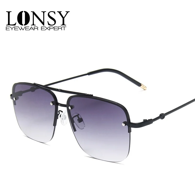 

LONSY Oversized Rimless Sunglasses Women Metal Eyeglasses Square Shades Brand Designer Sun Glasses Mirror High Quality UV400