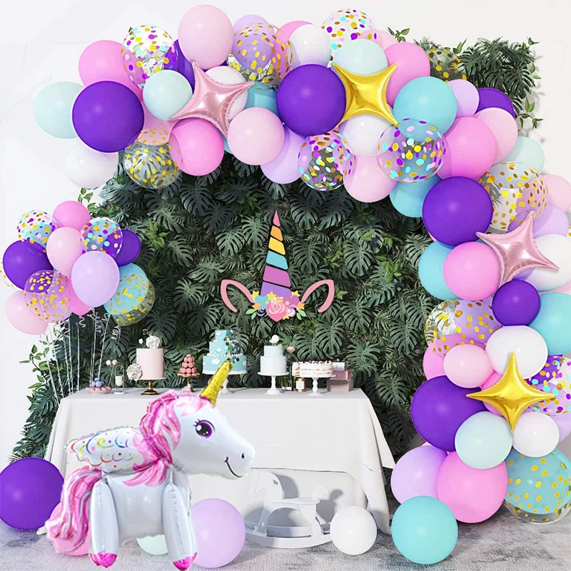 Arco de globos de unicornio de 134 piezas, decoraciones para fiesta de primer cumplea&ntilde;os, globos inflables de l&aacute;tex para ni&ntilde;os y ni&ntilde;as, Kit de guirnalda-1