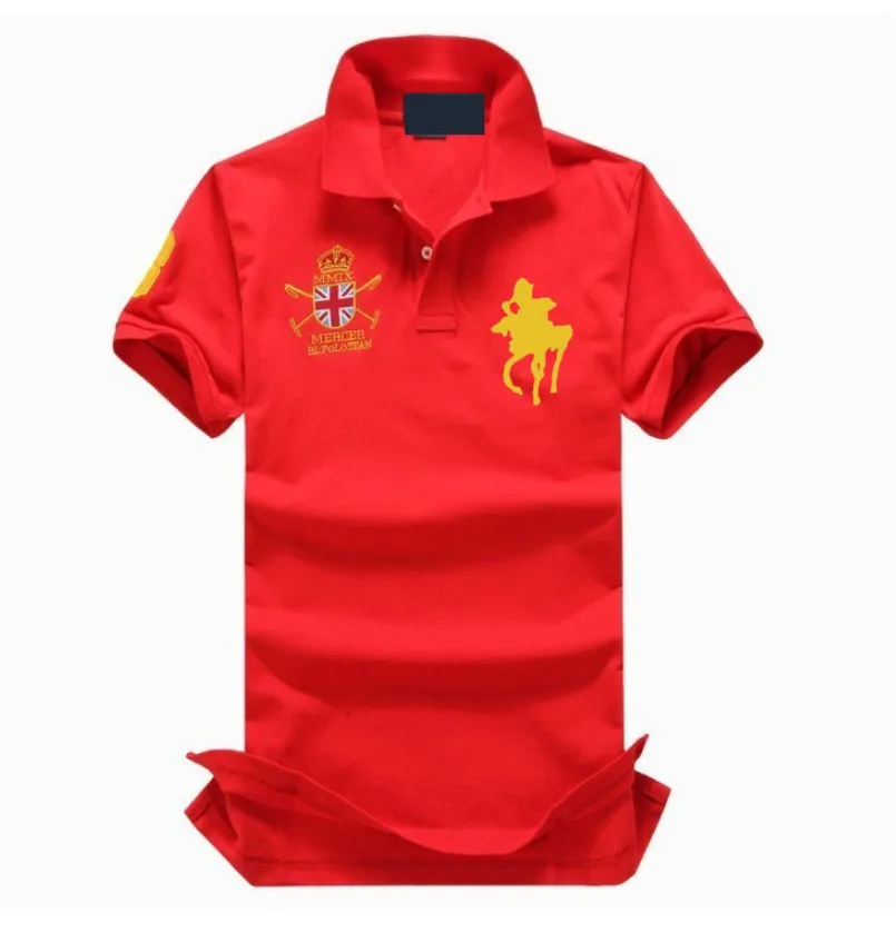 red S-2XL, модные, известный бренд, хлопок, мужские рубашки поло с коротким рукавом, с логотипом большой лошади, поло homme de marque haute qualite - Цвет: red